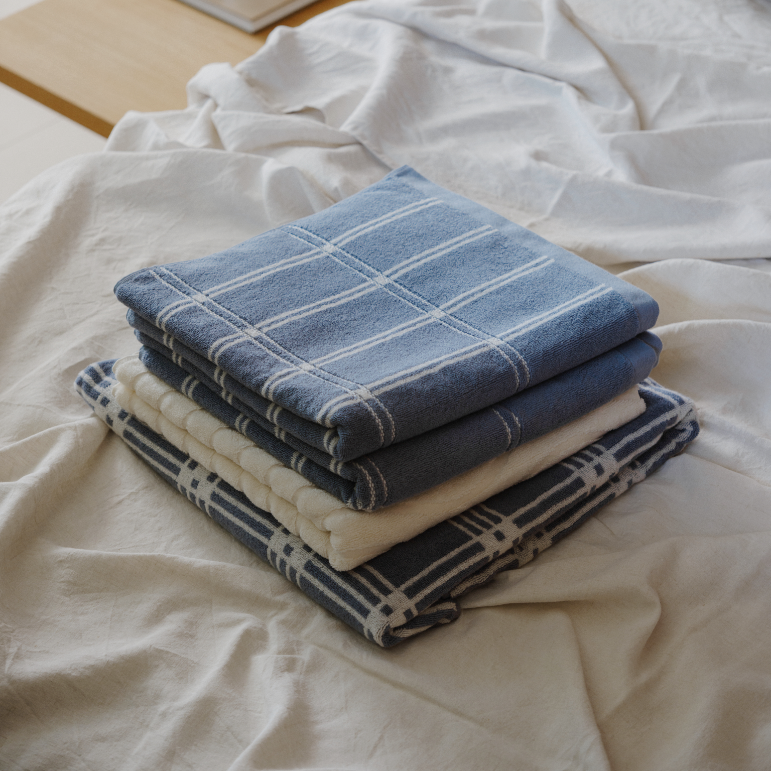 BAINA-Towels-Celeste-blue-Modern-Tartan