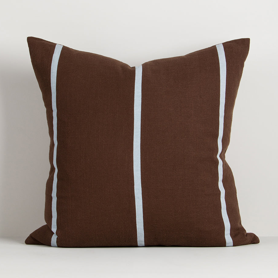 BAYA-CUSHION-Otis-Chocolate-brown-blue-stripe-cushion
