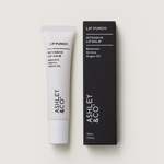 Lip balm tube and packaging with 'Ashley & Co' brand